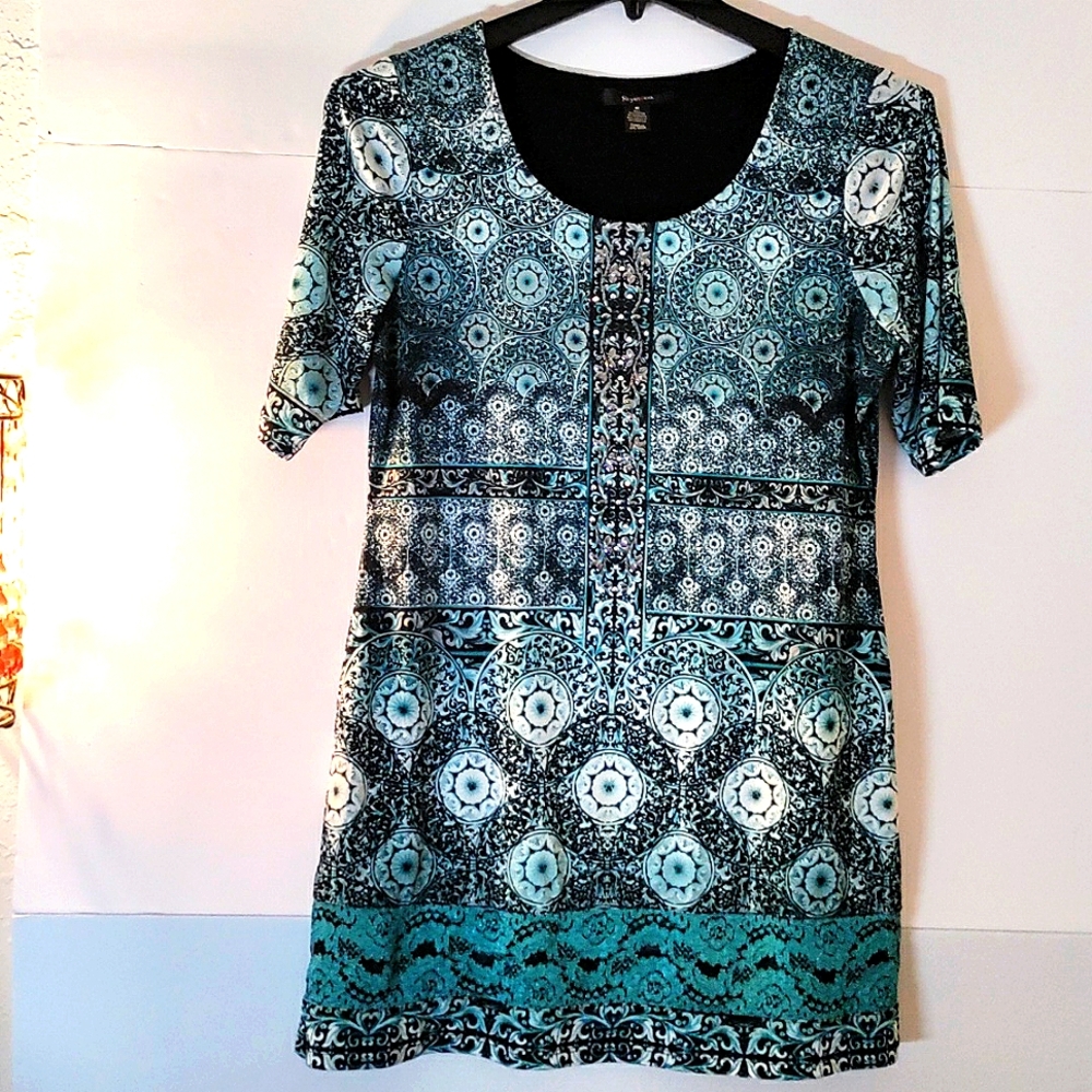 🎁 STYLE & CO Turquoise Womens Dress Size M Tunic Lace feel good fabric summer